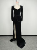 Women's Fall Winter Chic Slim Fit Sexy Plunging High Waist Gloves Velvet Dress
