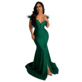 Women solid color v-neck sleeveless slit mermaid dress evening dress