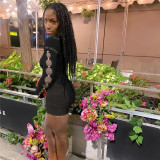 Women Sexy Mesh See-Through Cutout High Waist Long Sleeve Romper