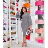 Women Slit Balloon Sleeve Hooded Midi Dress