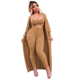 Ladies Sexy SuspendersTop Long Coat and Pant Three-Piece