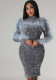 Women Cutout Long Sleeve Feather Sequin Bodycon Dress