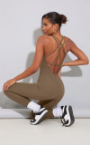 Sleeveless Low Back Slim Waist Bodysuit Solid Color High Waist Tight Fitting Sports Yoga Jumpsuit