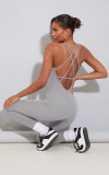 Sleeveless Low Back Slim Waist Bodysuit Solid Color High Waist Tight Fitting Sports Yoga Jumpsuit