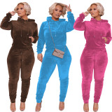 Women's Fashion Casual Velvet Hooded Two-Piece Set