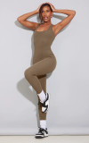 Sleeveless Low Back Slim Waist Bodysuit Solid Color High Waist Tight Fitting Sports Yoga Jumpsuit