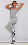 Sleeveless Low Back Slim Waist Bodysuit Solid Color High Waist Tight Fitting Sports Yoga Jumpsuit