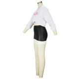 Women's Fashion Spring Autumn Patchwork Leather Skirt Two Piece Set