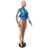 Women Ribbed Print Baseball Jacket