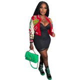 Women Ribbed Print Baseball Jacket