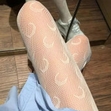 Sexy Mesh Stockings Pantyhose Hollow Out Letter Moon Pattern Black And White Footed Fishnet Stockings