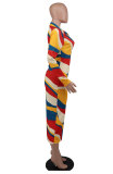 Women Long Sleeve Printed Bodycon Maxi Dress