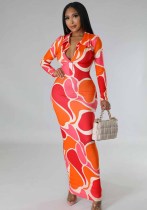 Women Long Sleeve Printed Bodycon Maxi Dress Women Long Sleeve Printed Bodycon Maxi Dress