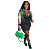 Women Ribbed Print Baseball Jacket