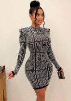Womens Long Sleeve Printed Bodycon Dress Womens Long Sleeve Printed Bodycon Dress