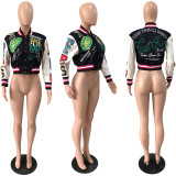 Women Ribbed Print Baseball Jacket