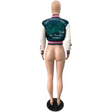 Women Ribbed Print Baseball Jacket