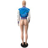 Women Ribbed Print Baseball Jacket