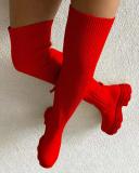 Women's cotton boots autumn and winter long Martin boots leather knitting Patchwork over the knee boots