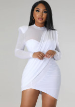 Women's mesh patchwork see through patch Slim Waist dress
