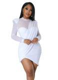 Women's mesh patchwork see through patch Slim Waist dress