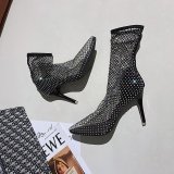 Sandals Women's High Heels Early Autumn Sexy Pointed Thin Heel Mesh Socks Hollow out Rhinestone Socks Boots Short Boots Cool Boots