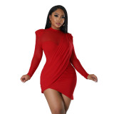 Women's mesh patchwork see through patch Slim Waist dress