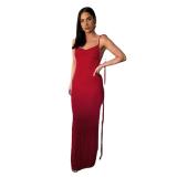 Sexy Slim Long Dress Lace up Low Back Bodycon Long Dress Women