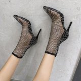 Sandals Women's High Heels Early Autumn Sexy Pointed Thin Heel Mesh Socks Hollow out Rhinestone Socks Boots Short Boots Cool Boots