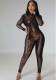 Autumn and winter beads women's long night club sequins See Through Mesh sexy Jumpsuit