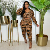 Sexy Plus Size Print Long Sleeve Two-Piece Pants Set Nightclub Clothes
