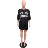 Women'S Spring Round Neck Loose Sequined Letter Casual Dress