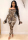 Women'S Fashion Print Off Shoulder Tight Fitting Jumpsuit