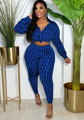 Sexy Plus Size Print Long Sleeve Two-Piece Pants Set Nightclub Clothes