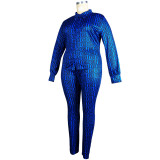 Sexy Plus Size Print Long Sleeve Two-Piece Pants Set Nightclub Clothes