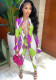 Women'S Sexy Print Lace-Up Flare Long Sleeve Slim Fitted Jumpsuit