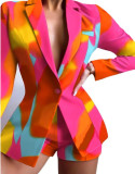 Women Casual Print Blazer And Shorts Two-Piece Set