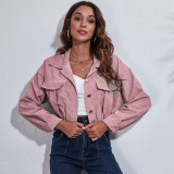 WomenFall/Winter Corduroy Long Sleeve Pocket Crop Jacket