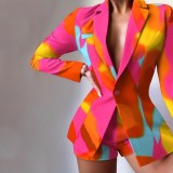 Women Casual Print Blazer And Shorts Two-Piece Set
