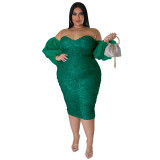 WomenSexy Sequins Strapless Mesh Bodycon Dress Evening Dress