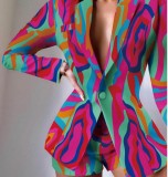 Women Casual Print Blazer And Shorts Two-Piece Set