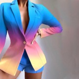 Women Casual Print Blazer And Shorts Two-Piece Set