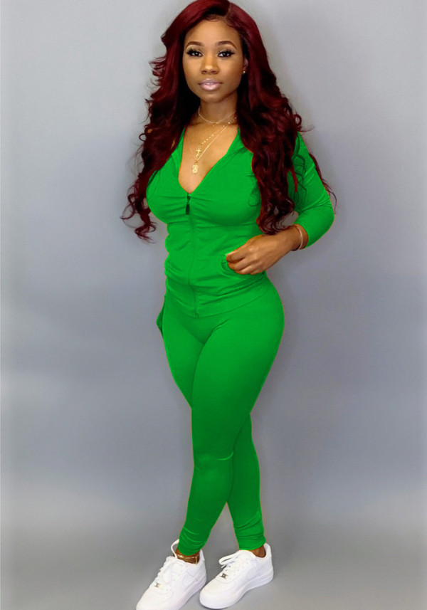 Women's Autumn Style Hat Pocket Zipper Fashion Casual Sport Two Piece Set