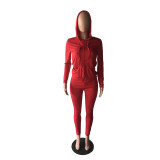 Women's Autumn Style Hat Pocket Zipper Fashion Casual Sport Two Piece Set