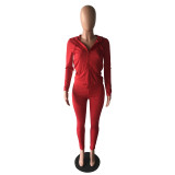 Women's Autumn Style Hat Pocket Zipper Fashion Casual Sport Two Piece Set