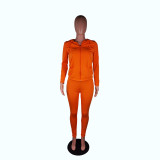 Women's Autumn Style Hat Pocket Zipper Fashion Casual Sport Two Piece Set