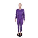 Women's Autumn Style Hat Pocket Zipper Fashion Casual Sport Two Piece Set