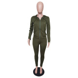 Women's Autumn Style Hat Pocket Zipper Fashion Casual Sport Two Piece Set