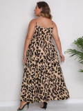 Plus Size Women'S Summer Sexy V-Neck Straps Leopard Casual Maxi Dress