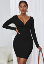Women'S Fashion Solid Color Sexy Deep V Neck Long Sleeves Tight Fitting Bodycon Dress Women'S Fashion Solid Color Sexy Deep V Neck Long Sleeves Tight Fitting Bodycon Dress